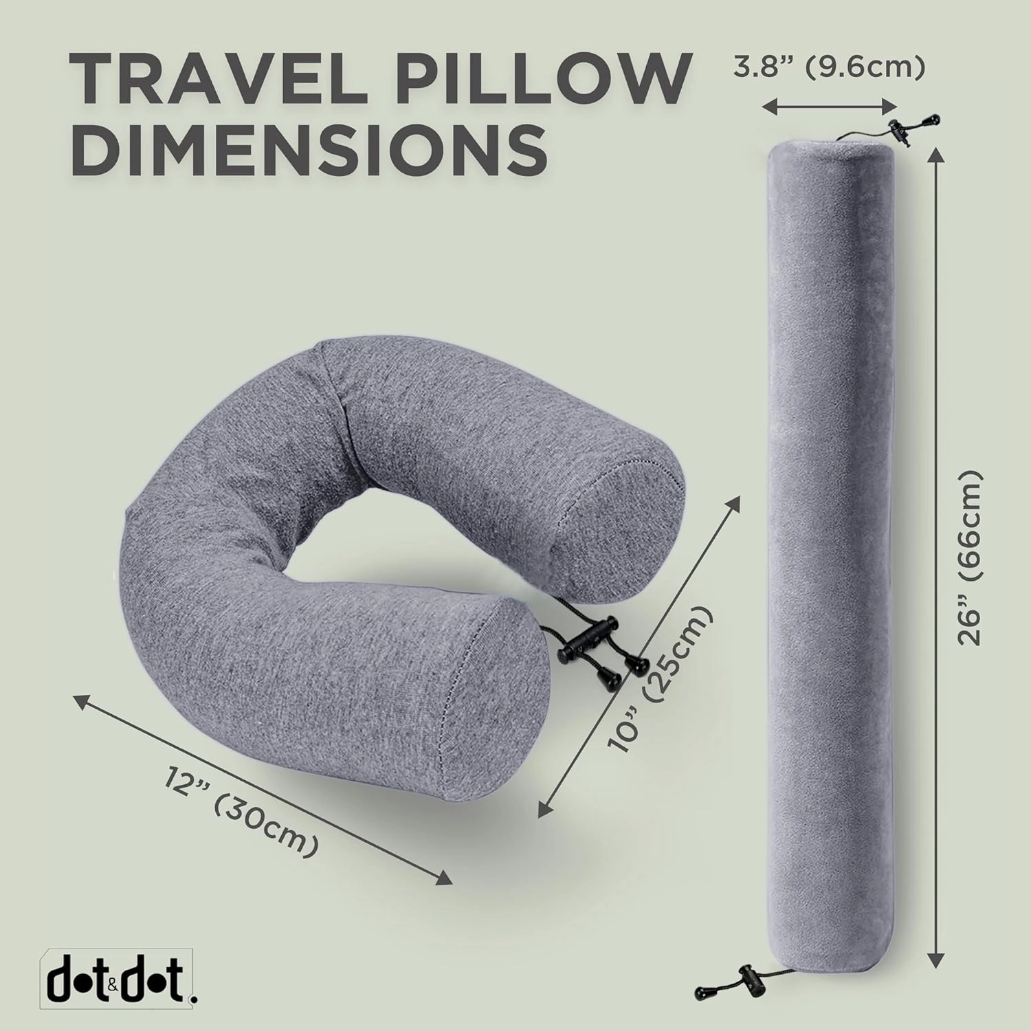 Dot&Dot Twist Memory Foam Travel Pillow for Airplanes - Travel Neck Pillow for Sleeping - Airplane Pillow for Neck Support, Chin, Lumbar and Leg - Adjustable, Bendable Neck Roll Pillow (Gray Black AC)