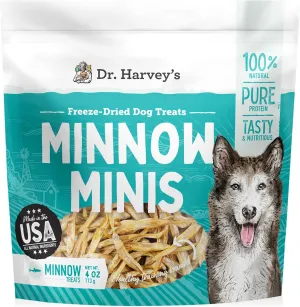 Dr. Harvey's Minnow Minis Freeze-Dried Dog Treats – Fish Treats for Training & Rewards – High Protein, Rich in Omega-3s, Made in The USA - 4 Ounces