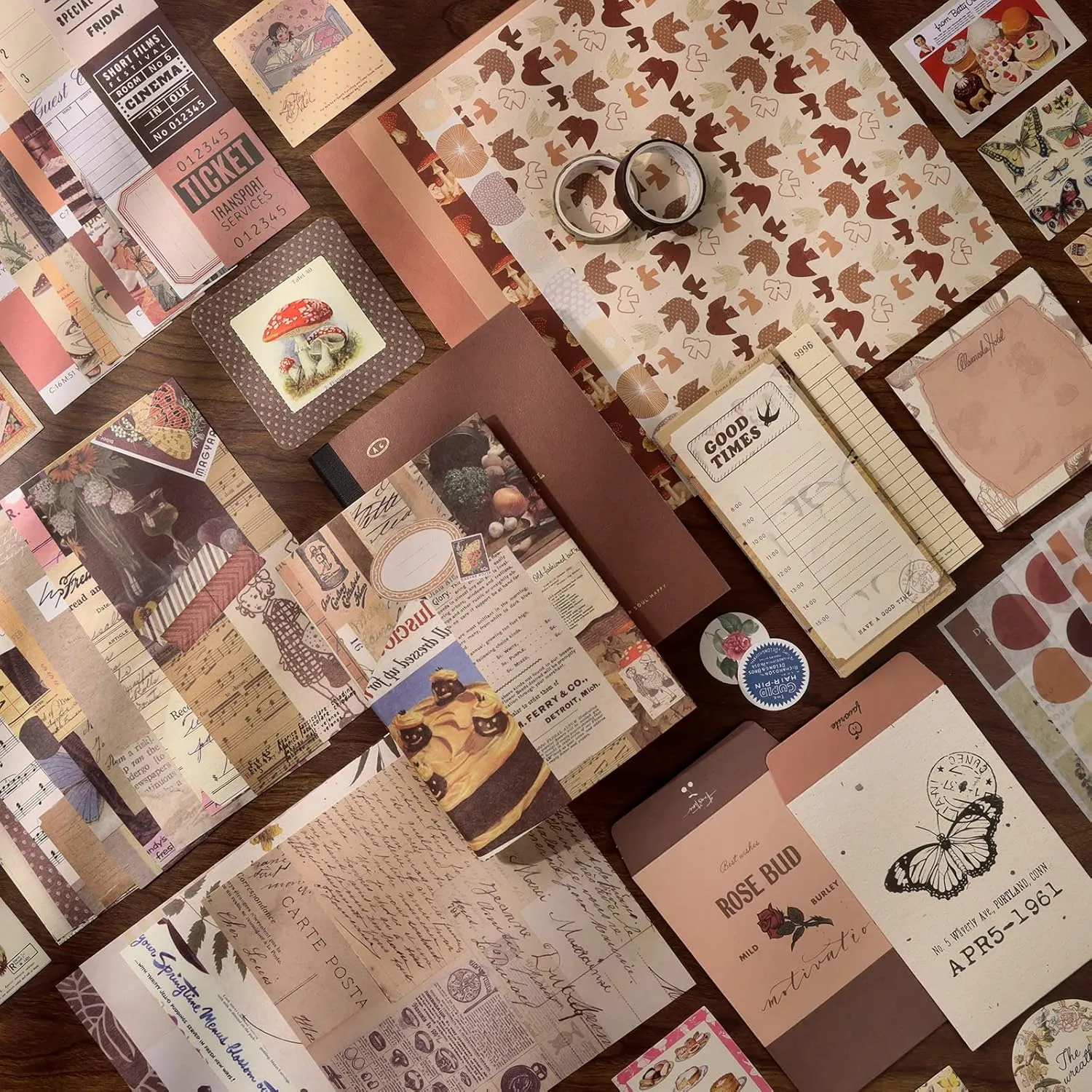 Draupnir Vintage Aesthetic Scrapbook Kit(346pcs), Bullet Junk Journal Kit with Journaling/Scrapbooking Supplies, Stationery, A6 Grid Notebook Graph Ruled Pages.DIY Gift for Teen Girl Kid Women.