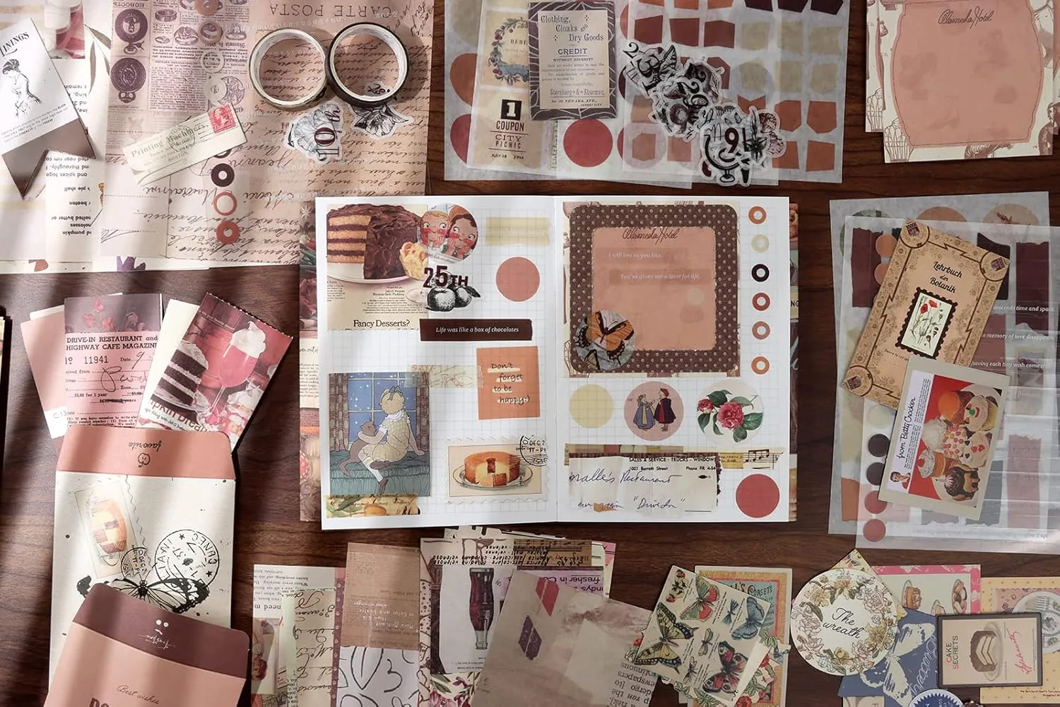 Draupnir Vintage Aesthetic Scrapbook Kit(346pcs), Bullet Junk Journal Kit with Journaling/Scrapbooking Supplies, Stationery, A6 Grid Notebook Graph Ruled Pages.DIY Gift for Teen Girl Kid Women.