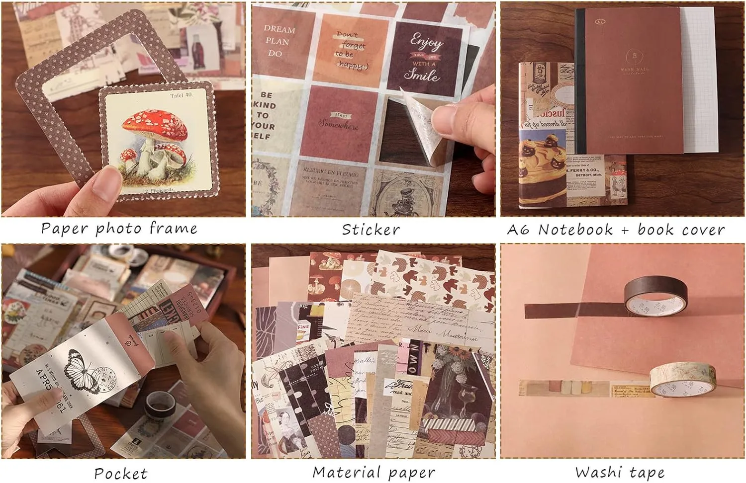 Draupnir Vintage Aesthetic Scrapbook Kit(346pcs), Bullet Junk Journal Kit with Journaling/Scrapbooking Supplies, Stationery, A6 Grid Notebook Graph Ruled Pages.DIY Gift for Teen Girl Kid Women.