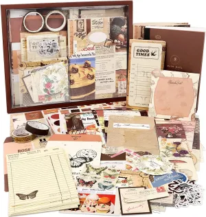 Draupnir Vintage Aesthetic Scrapbook Kit(346pcs), Bullet Junk Journal Kit with Journaling/Scrapbooking Supplies, Stationery, A6 Grid Notebook Graph Ruled Pages.DIY Gift for Teen Girl Kid Women.