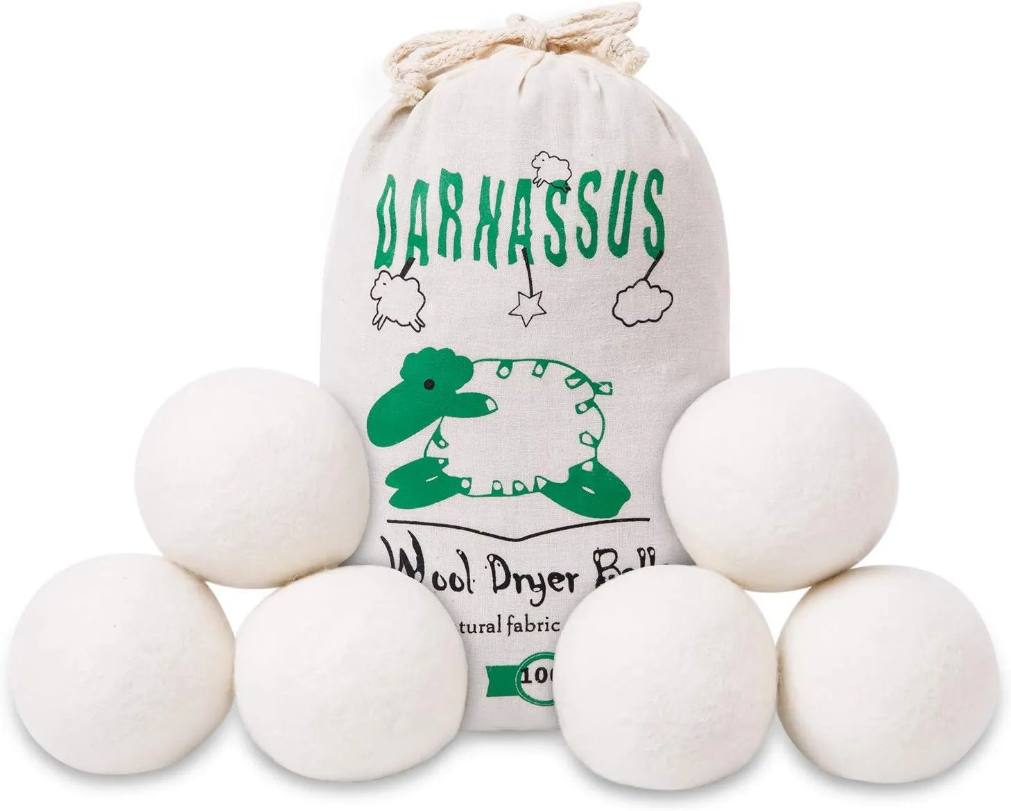 Dryer Balls XL Organic Wool Balls 6 Pack Premium Reusable Natural Fabric Softener 100% New Zealand Wool Handmade Fair Trade No Lint-Baby Safe Unscented Chemical Free