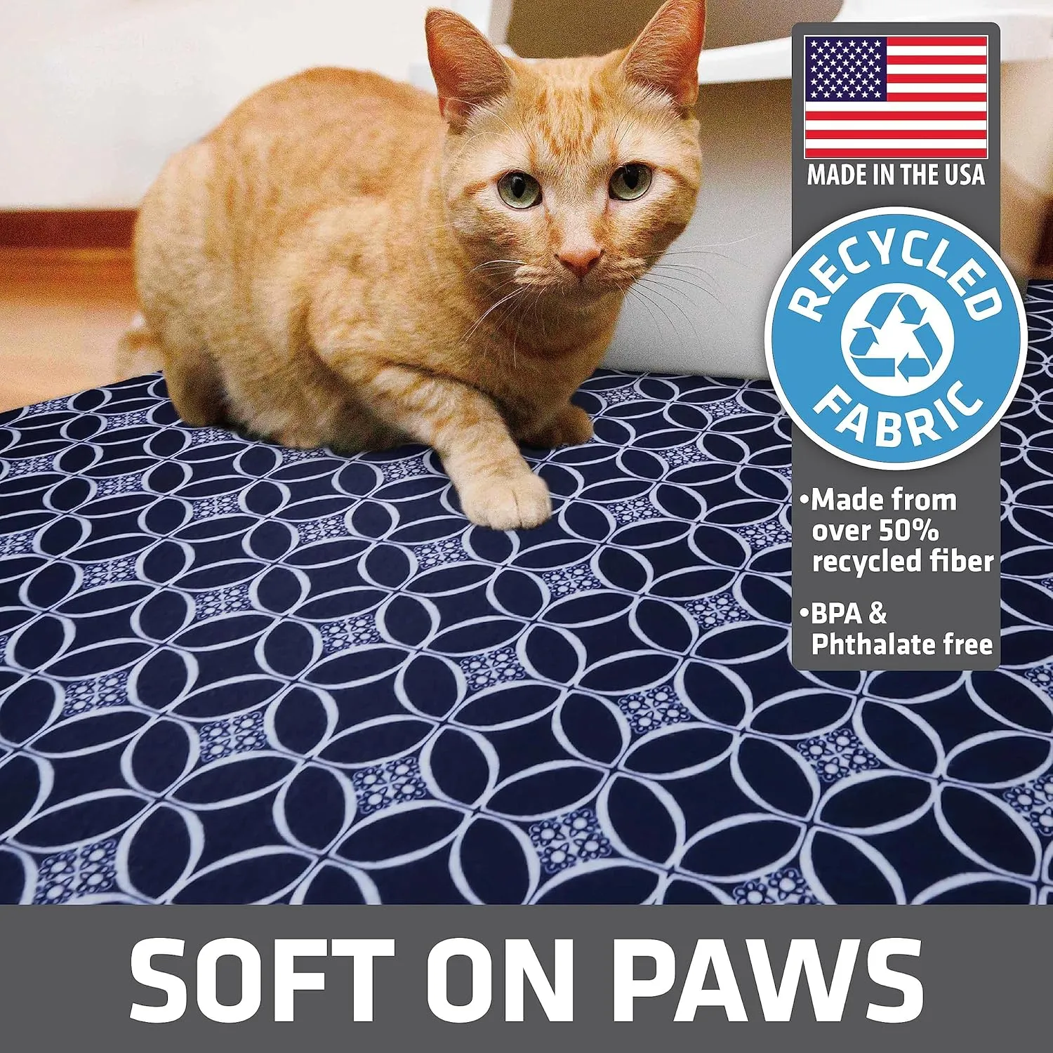 Drymate Original Cat Litter Mat, Contains Mess from Box, Protects Floors, Urine-Proof, Machine Washable, Soft on Kitty Paws, Absorbent, Waterproof (USA Made, Recycled Content) (29”x36”)(Indigo Blue)