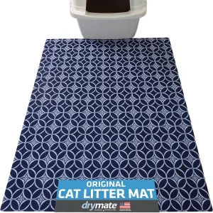 Drymate Original Cat Litter Mat, Contains Mess from Box, Protects Floors, Urine-Proof, Machine Washable, Soft on Kitty Paws, Absorbent, Waterproof (USA Made, Recycled Content) (29”x36”)(Indigo Blue)