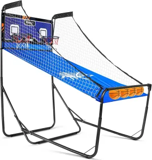 Dual Shot Sport, Basketball Arcade Machine with Adjustable on Front & Back – Foldable Indoor Basketball Game for Home, Gym & Multiplayer Fun | 8 Game Modes W/ 4 Balls & LED Scoreboard and Timer