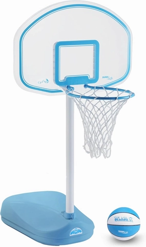 Dunn-Rite Clear Shot Blue Outdoor Adjustable Height Swimming Pool Basketball Hoop Game, Includes Ball, Stainless Steel Rim and Clear Backboard