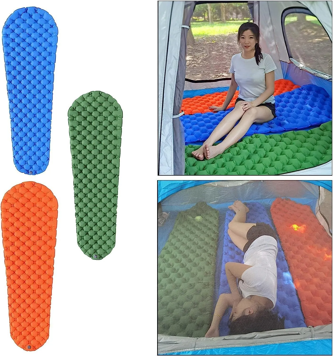 Durable Sleeping Pad Inflatable Sleep Mat Dampproof Air Mattress Inflatable Sleeping Pad (Color : Orange)