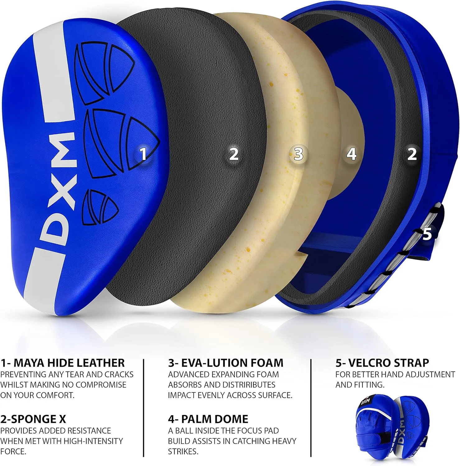 DXM SPORTS Muay Thai Boxing Pad for Training – Adjustable & Curved Focus Mitts for Karate Taekwondo Kickboxing Kick Pads Boxing Equipment for Sparing Gear, MMA