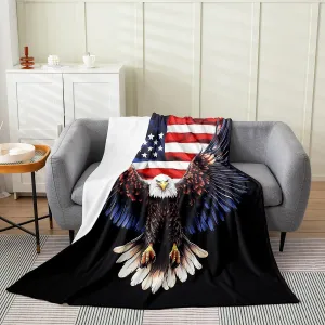 Eagle Fleece Blanket Twin 60x80 Inch - Ultra-Soft for Couch Sofa Bed American Flag Flannel Blanket United States Fuzzy Plush Throw for Kids Room Cute Animal Bird Retro Room Decor