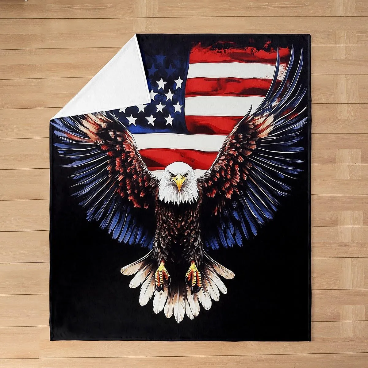 Eagle Fleece Blanket Twin 60x80 Inch - Ultra-Soft for Couch Sofa Bed American Flag Flannel Blanket United States Fuzzy Plush Throw for Kids Room Cute Animal Bird Retro Room Decor
