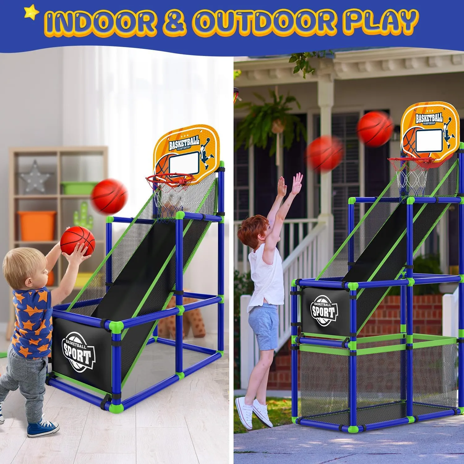 EagleStone Toddler Arcade Basketball Hoop Game Indoor, Ajustable Height Indoor Basketball Hoop with Storage Design for Kids,Perfect Sports Outdoor Play Toys for Kids Age 3-4 5-4 4-8
