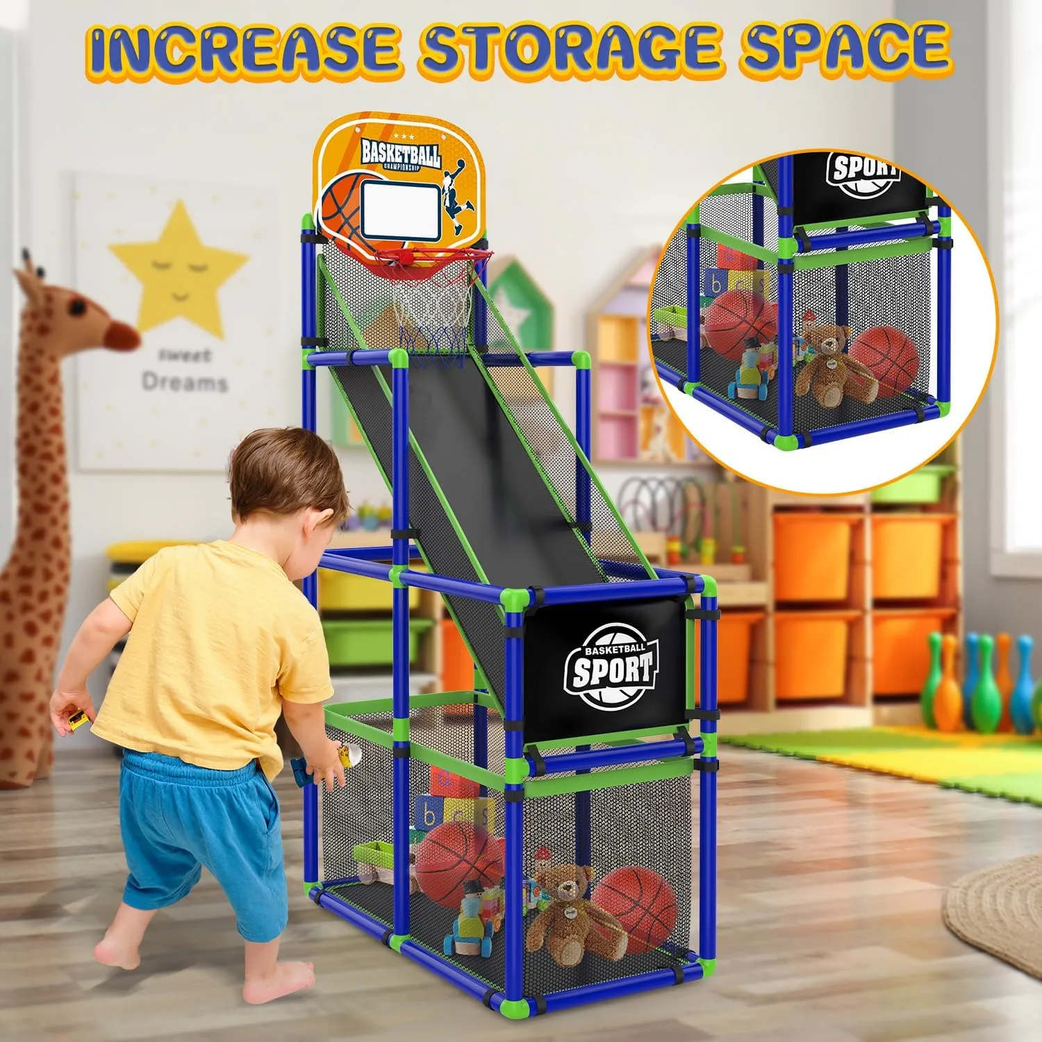 EagleStone Toddler Arcade Basketball Hoop Game Indoor, Ajustable Height Indoor Basketball Hoop with Storage Design for Kids,Perfect Sports Outdoor Play Toys for Kids Age 3-4 5-4 4-8