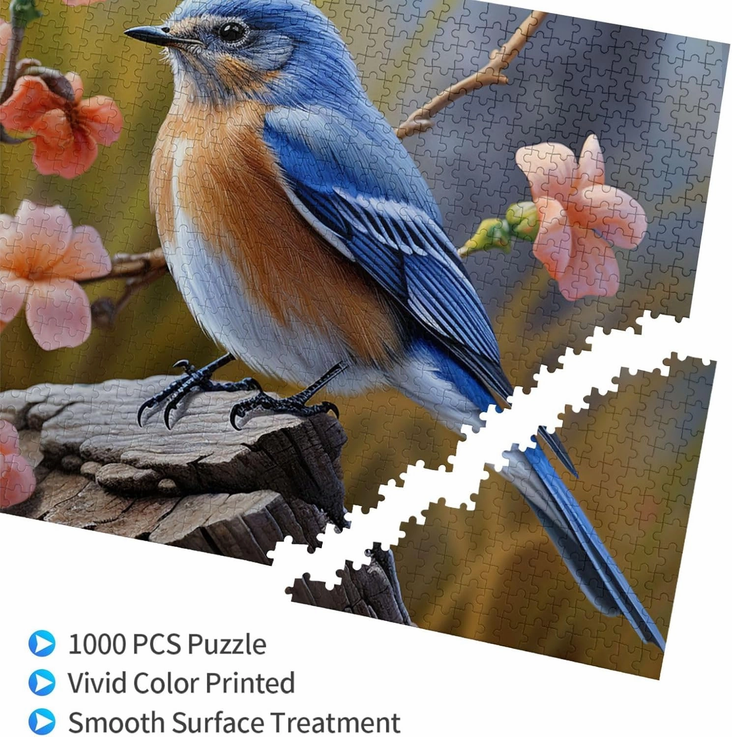 Eastern Bluebird Puzzles 1000 Pieces Personalized Jigsaw Puzzles with Storage Bag Photos Puzzle for Photos Challenging Picture Puzzle for Family Home Decor Jigsaw (29.5" x 19.7")