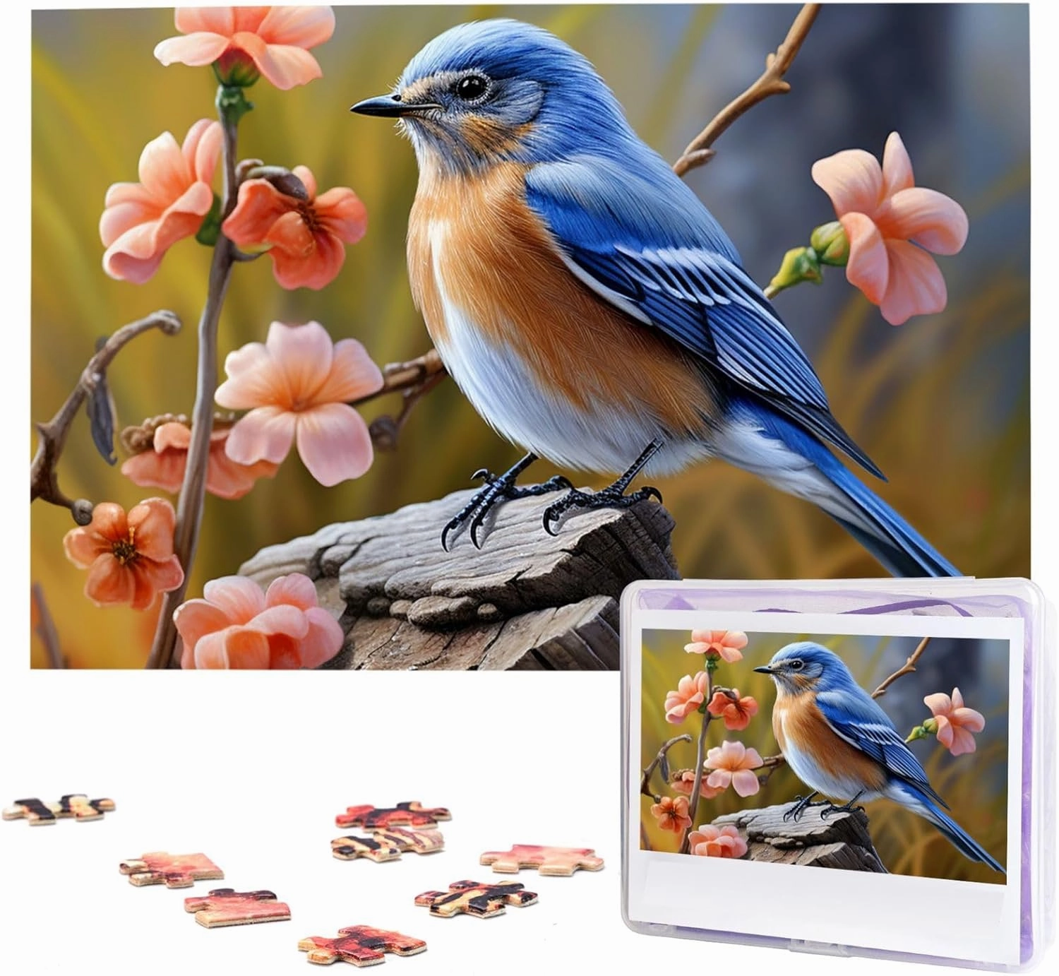 Eastern Bluebird Puzzles 1000 Pieces Personalized Jigsaw Puzzles with Storage Bag Photos Puzzle for Photos Challenging Picture Puzzle for Family Home Decor Jigsaw (29.5" x 19.7")