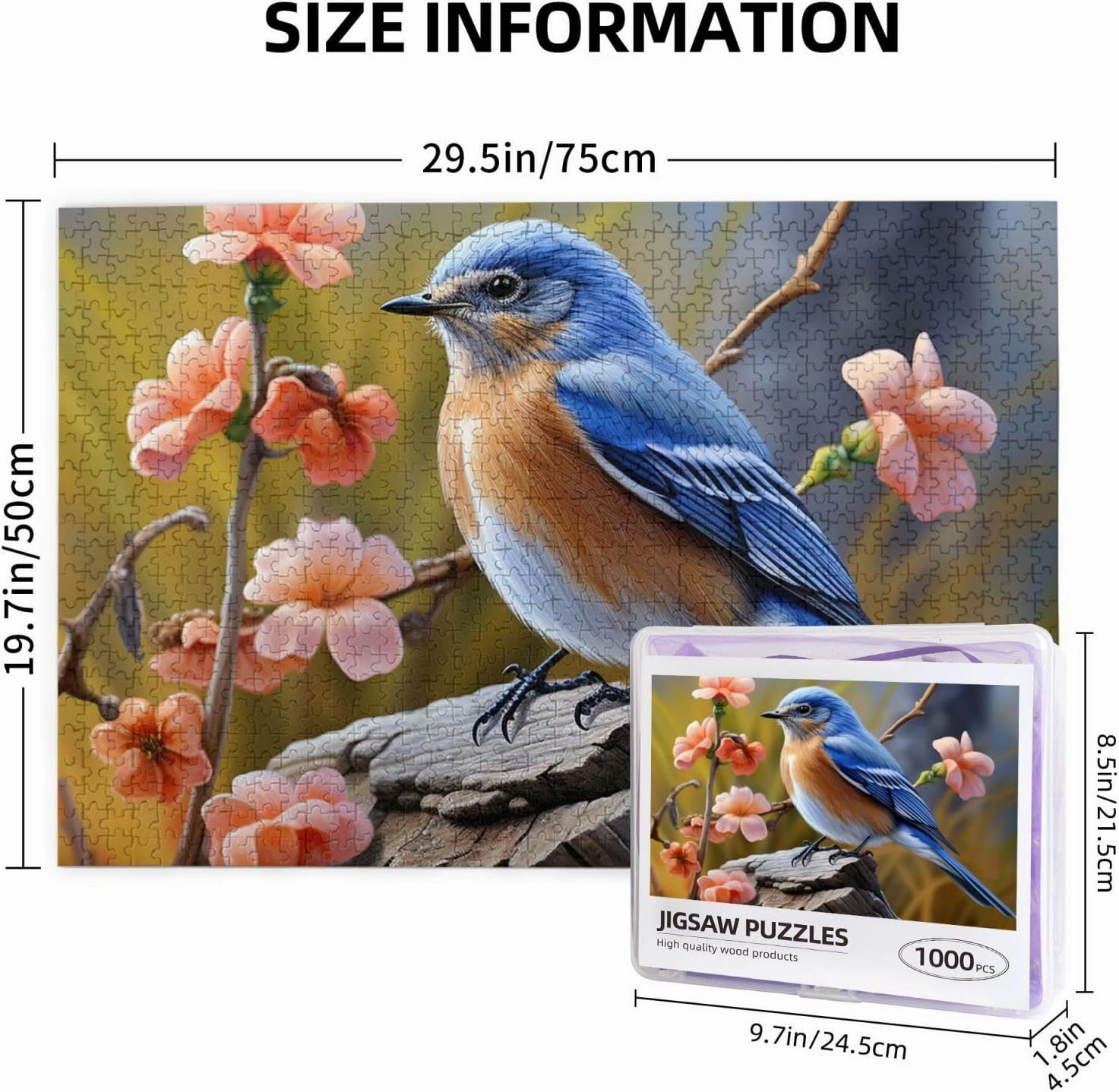 Eastern Bluebird Puzzles 1000 Pieces Personalized Jigsaw Puzzles with Storage Bag Photos Puzzle for Photos Challenging Picture Puzzle for Family Home Decor Jigsaw (29.5" x 19.7")