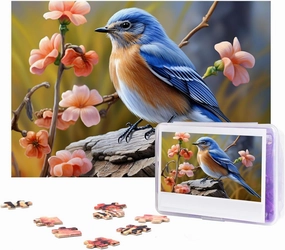 Eastern Bluebird Puzzles 500 Pieces Personalized Jigsaw Puzzles with Storage Bag Photos Puzzle for Photos Challenging Picture Puzzle for Family Home Decor Jigsaw (15" x 10.2")