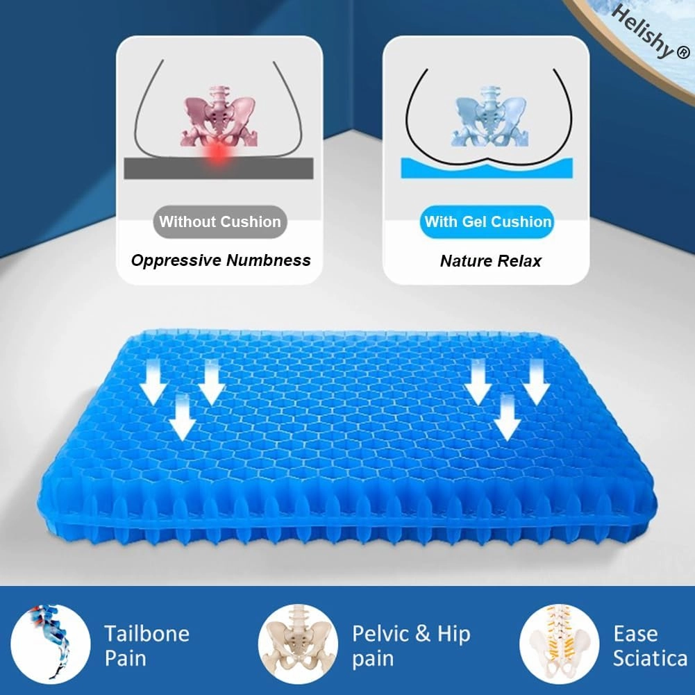 Egg Gel Seat Cushion, Breathable Gel Cushion Chair Pads with Non-Slip Cover for Home Office Car Wheelchair, Honeycomb Design Egg Seat Cushion As Seen On TV