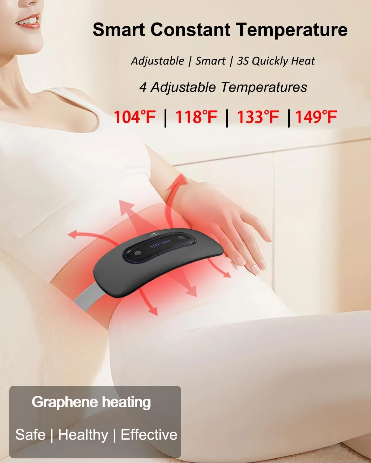 Electric Heating Pad, Portable Cordless Menstrual Heating Pad with 4 Heat Levels and 4 Massage Modes, Fast Large Heating Belly Wrap Belt for Cramps, Back Pain Relief Gifts for Women Girls Her(Black)