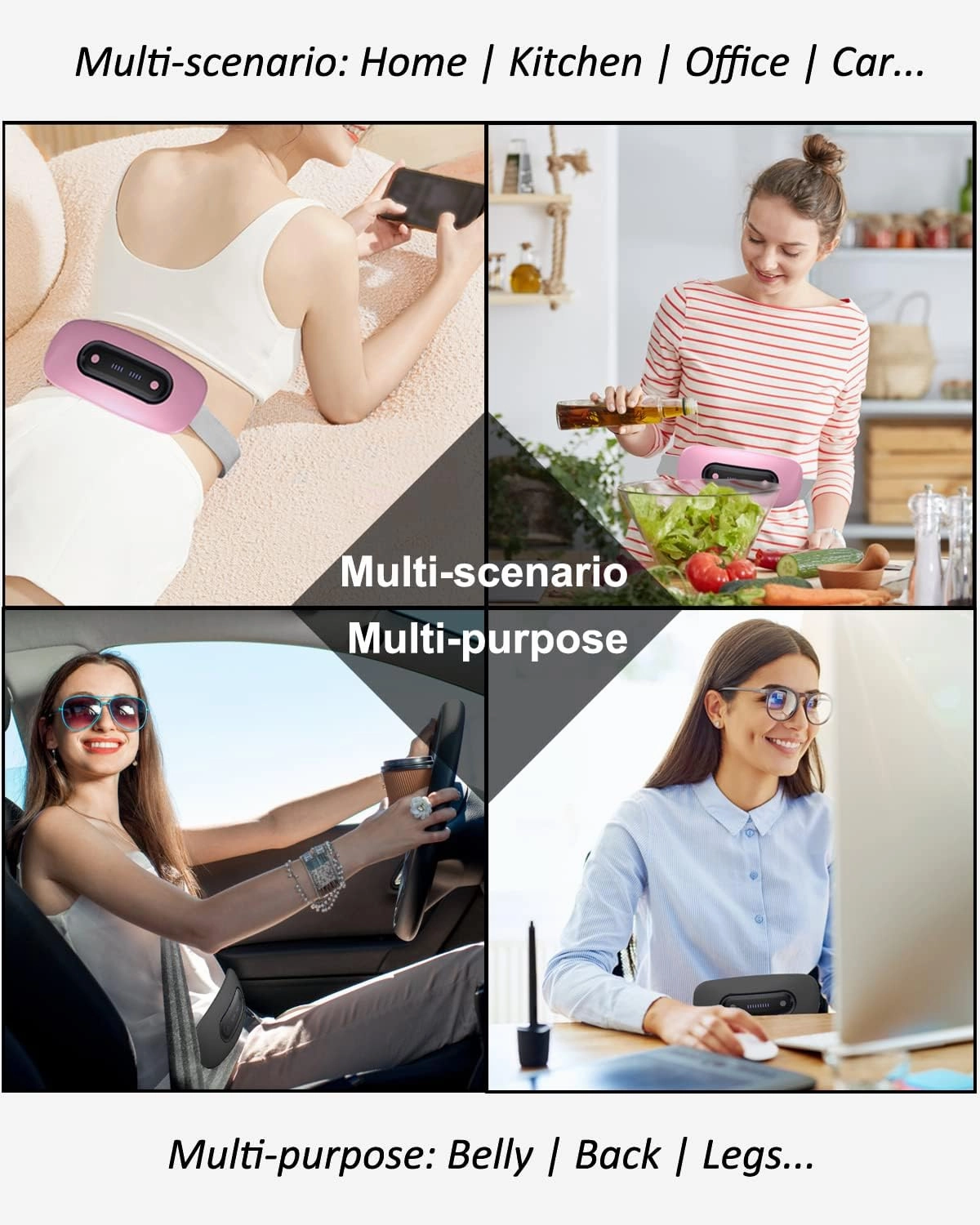 Electric Heating Pad,Portable Cordless Menstrual Heating Pad with 4 Heat Levels and 4 Massage Modes, Fast Large Heating Belly Wrap Belt(Grey)
