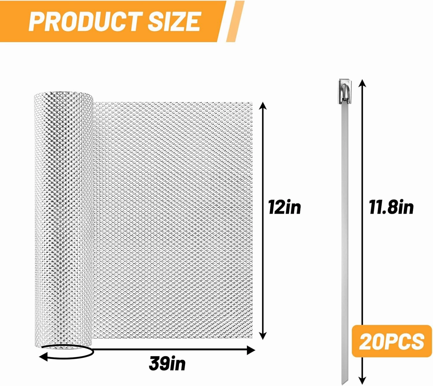 Embossed Exhaust Heat Shield Automotive, 12" x 39" Aluminum Exhaust Heat Wrap with 20 Pcs Cable Metal Zip Ties, Exhaust Wrap Heat Barrier Shield, Heat Wrap for Exhaust pipes