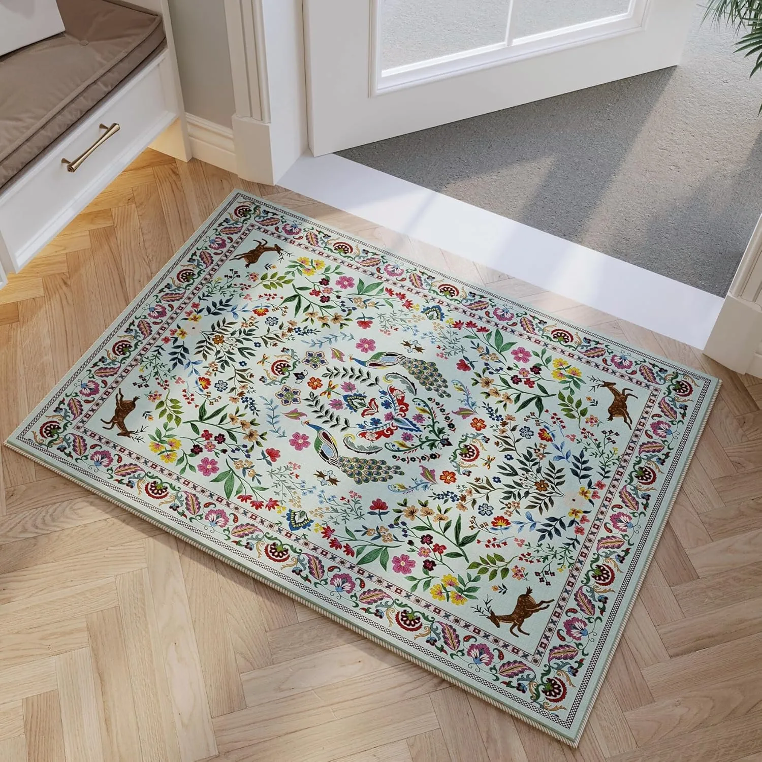 Entryway Rug 2x3 Rug Door Mat Indoor Entrance Washable Rug Small Non-Slip Low Pile Throw Rugs for Entryway, Kitchen, Front Door Indoor Entrance, Entry(Green)