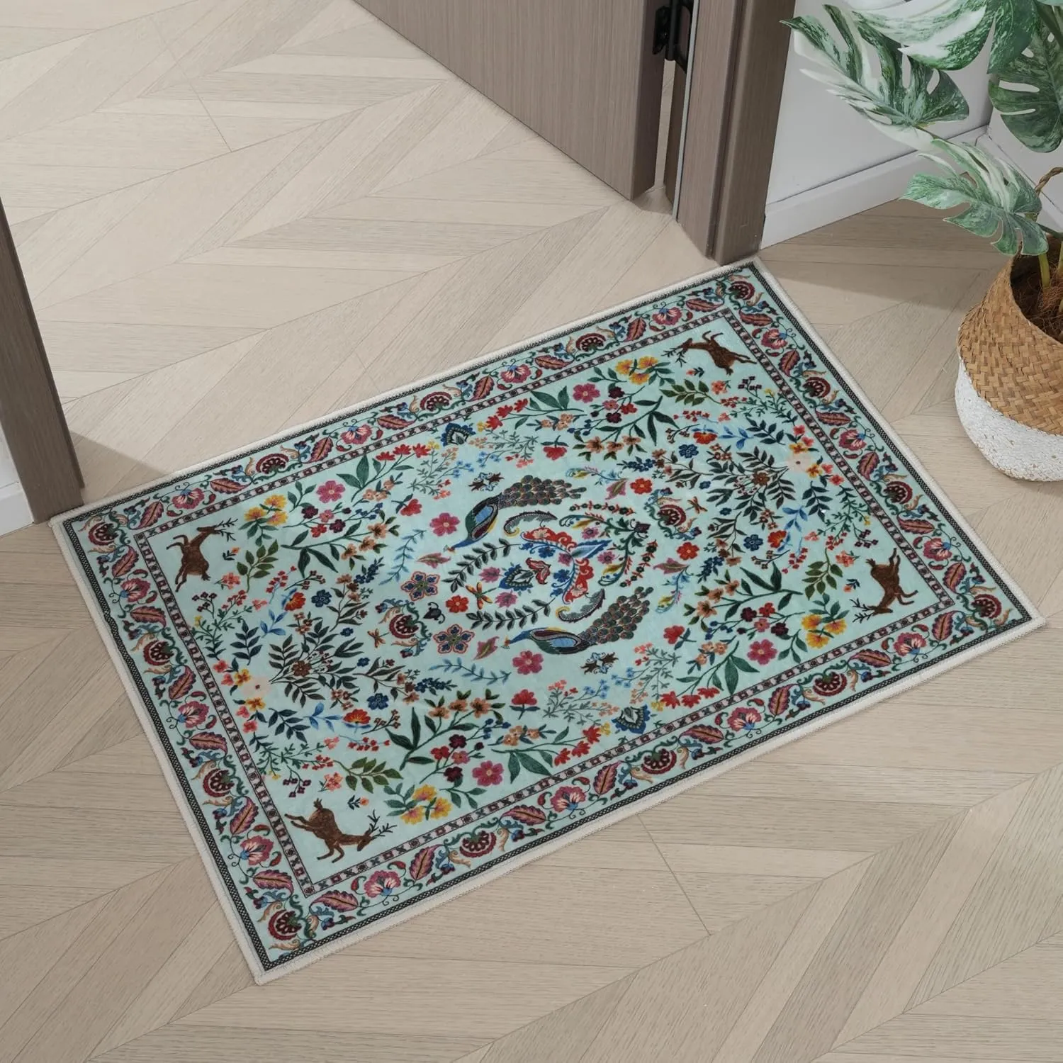 Entryway Rug 2x3 Rug Door Mat Indoor Entrance Washable Rug Small Non-Slip Low Pile Throw Rugs for Entryway, Kitchen, Front Door Indoor Entrance, Entry(Green)