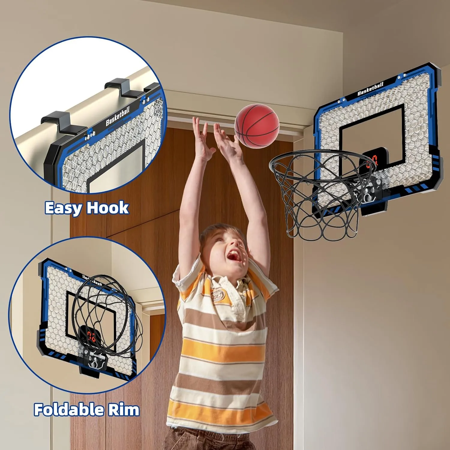 EPPO Indoor Basketball Hoop for Kids,Mini Basketball Hoops Over The Door with Scoreboard,Basketball Toys for 3-12 Year Old Boys Girls 8 Year Old boy Gifts
