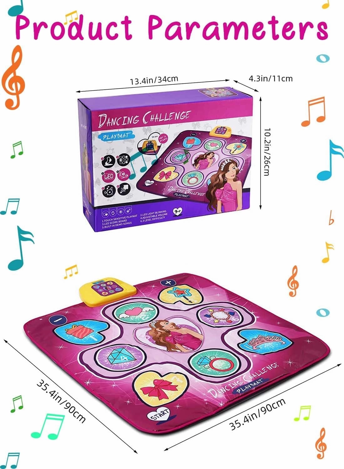 EqiEch Children's Dance Mats,Dance Mat Games Toys, Musical Dancing Challenge Pad Game,Electronic Dance Pad with 3 Game Modes, 5 Challenge Levels,Built-in Music,Birthday Gifts for Kids