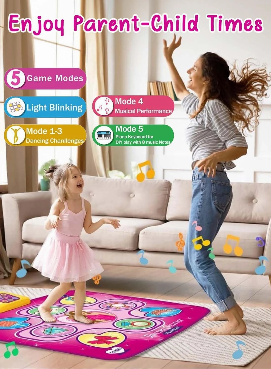 EqiEch Children's Dance Mats,Dance Mat Games Toys, Musical Dancing Challenge Pad Game,Electronic Dance Pad with 3 Game Modes, 5 Challenge Levels,Built-in Music,Birthday Gifts for Kids