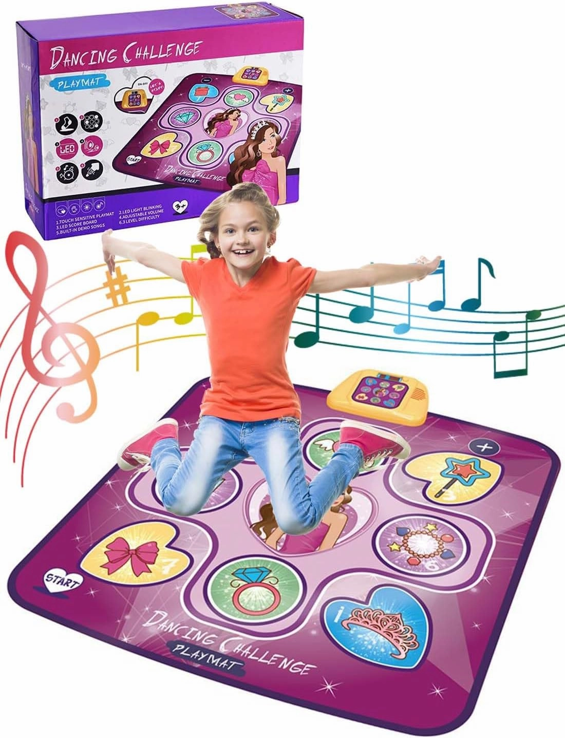 EqiEch Children's Dance Mats,Dance Mat Games Toys, Musical Dancing Challenge Pad Game,Electronic Dance Pad with 3 Game Modes, 5 Challenge Levels,Built-in Music,Birthday Gifts for Kids