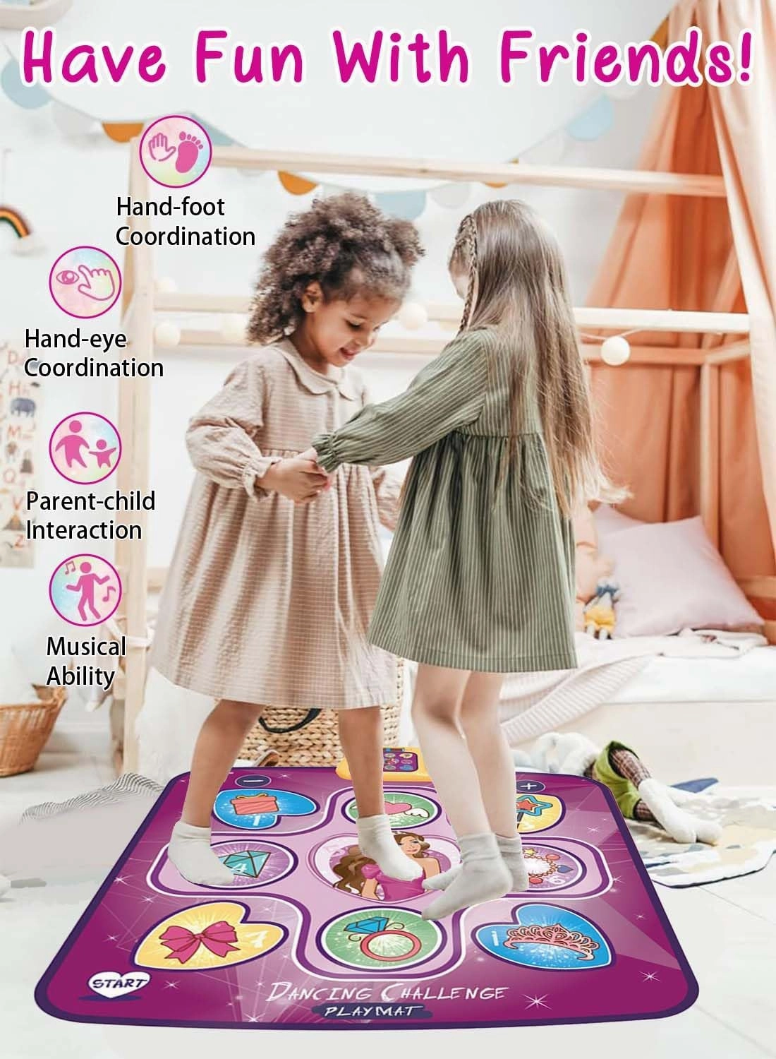 EqiEch Children's Dance Mats,Dance Mat Games Toys, Musical Dancing Challenge Pad Game,Electronic Dance Pad with 3 Game Modes, 5 Challenge Levels,Built-in Music,Birthday Gifts for Kids