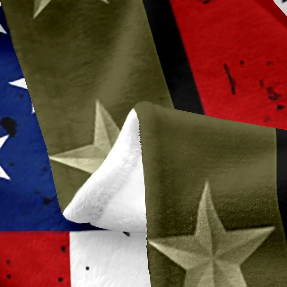 Erosebridal American Flag Blanket Twin 60x80 for Adult Boys Army Green Camo Throw Blanket Kids Men Vintage USA Flag Fleece Blanket Youth Girls Retro Military Camouflage Grunge Stripes Bed Blanket