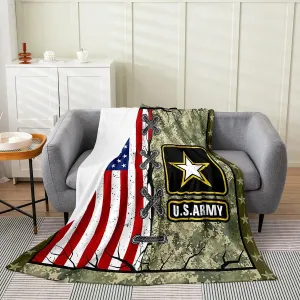 Erosebridal American Flag Blanket Twin 60x80 for Adult Boys Army Green Camo Throw Blanket Kids Men Vintage USA Flag Fleece Blanket Youth Girls Retro Military Camouflage Grunge Stripes Bed Blanket