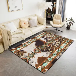 Erosebridal Cowhide Area Rug 3x5, Brown Leopard Print Rug, Western Rugs Exotic Aztec Cow Print Carpet for Bedside, Farmhouse Wild Animal Skin Cowboys Living Room Rugs for Men