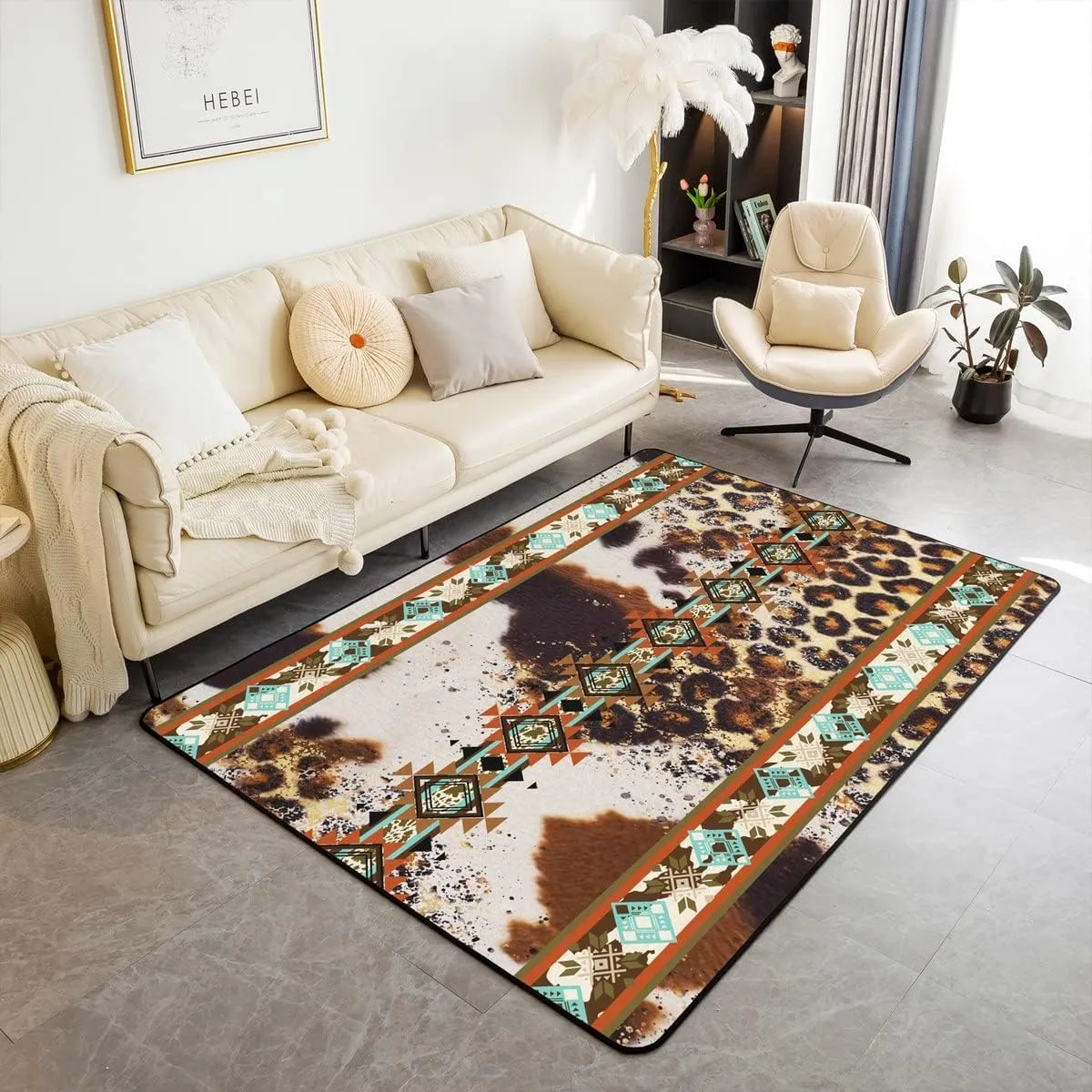 Erosebridal Cowhide Area Rug 3x5, Brown Leopard Print Rug, Western Rugs Exotic Aztec Cow Print Carpet for Bedside, Farmhouse Wild Animal Skin Cowboys Living Room Rugs for Men