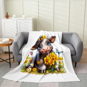 Erosebridal Dairy Cow Fleece Throw Blanket Queen Inch Wild Life Flannel Blanket for Kids Children Floral Kawaiin Butterfly Cartoon Orange Botanical Microfiber Lightweight Room Decor