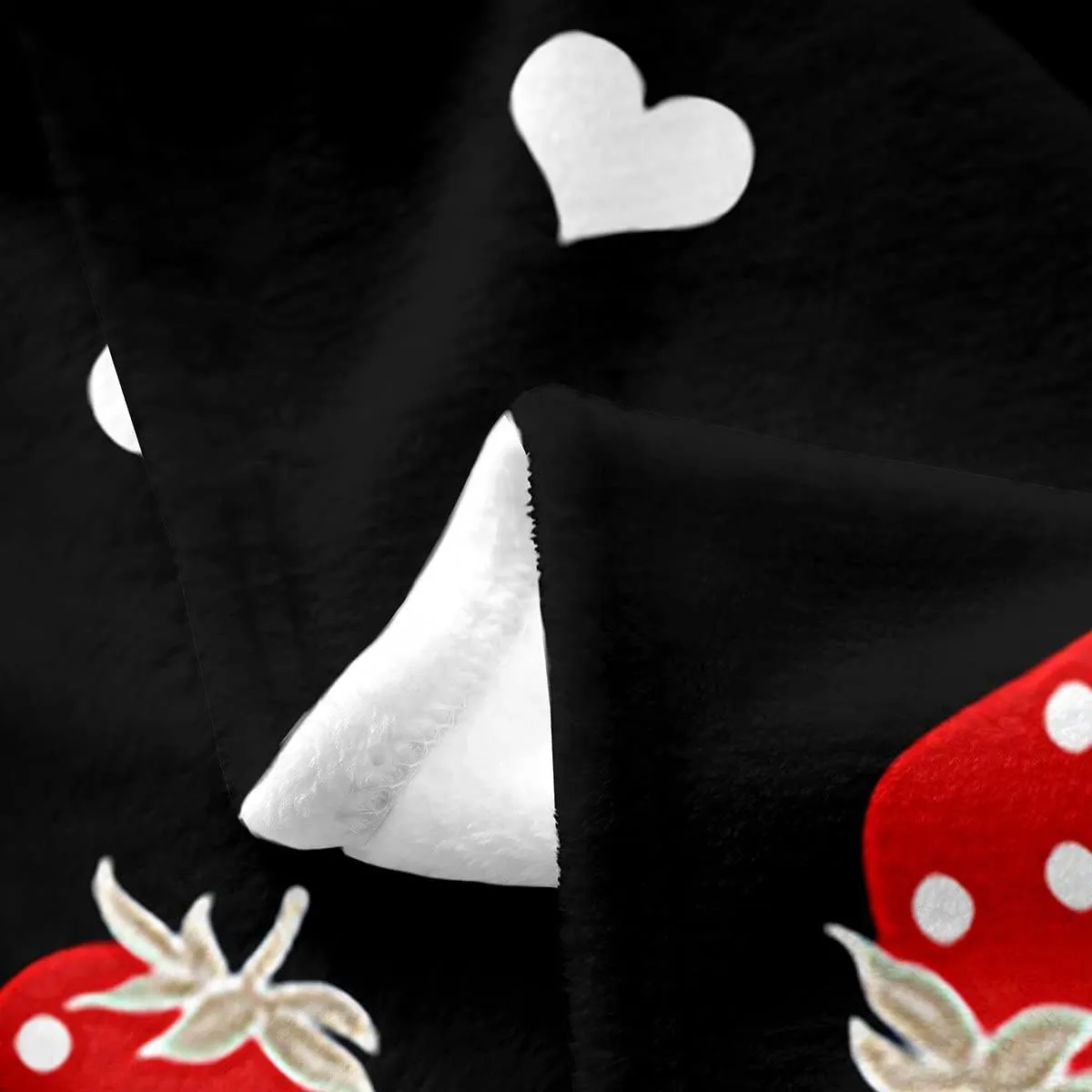 Erosebridal Kawaii Strawberry Throw Blanket, 50x60 Fleece, Cute Fruits Theme, Bedroom Decor, Red & Black