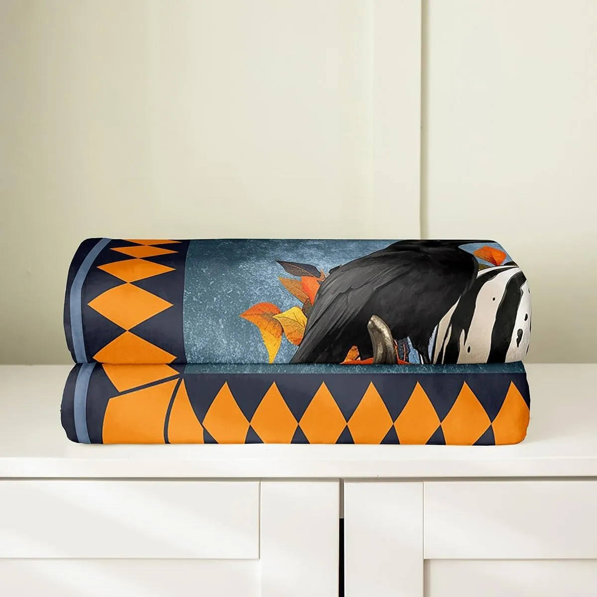Erosebridal Pumpkin Blanket 40x50,Halloween Striped Geometric Pumpkins Throw Blanket,Golden Fall Autumn Harvest Fleece Blanket,Crow Black Bird Safari Animals Fuzzy Blanket,Black Blue Golden