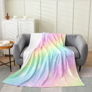 Erosebridal Rainbow Throw Blanket for Kids Girls Teens Women,Tie Dye Pastel Fleece Blanket 40x50 inch,Golden Stars Glitter Plush Blanket,Watercolor Art Girly Flannel Blanket Bedroom Decor