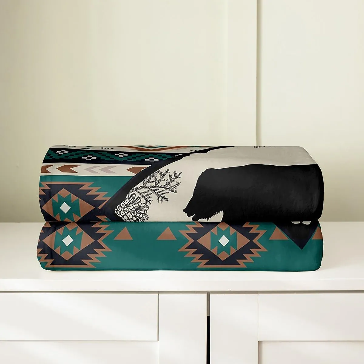 Erosebridal Rustic Bear Flannel Blanket for Cabin Lodge Southwest Throw Blanket Twin 60x80,Aztec Geometric Tribal Fleece Blanket Farmhouse Hunting Animal Bed Blanket Lightweight