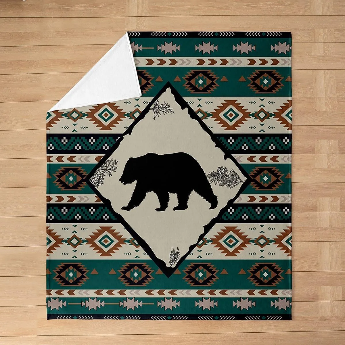 Erosebridal Rustic Bear Flannel Blanket for Cabin Lodge Southwest Throw Blanket Twin 60x80,Aztec Geometric Tribal Fleece Blanket Farmhouse Hunting Animal Bed Blanket Lightweight