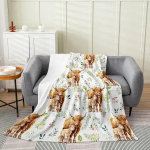 Erosebridal Rustic Cow Bed Blanket Twin 60x80,Retro Cowhide Blanket for Kids Boys Girls,Highland Cow Mother Kid Flannel Blanket,Farmhouse Rose Flower Leaf Fuzzy Blanket Sofa Bed Couch Decor