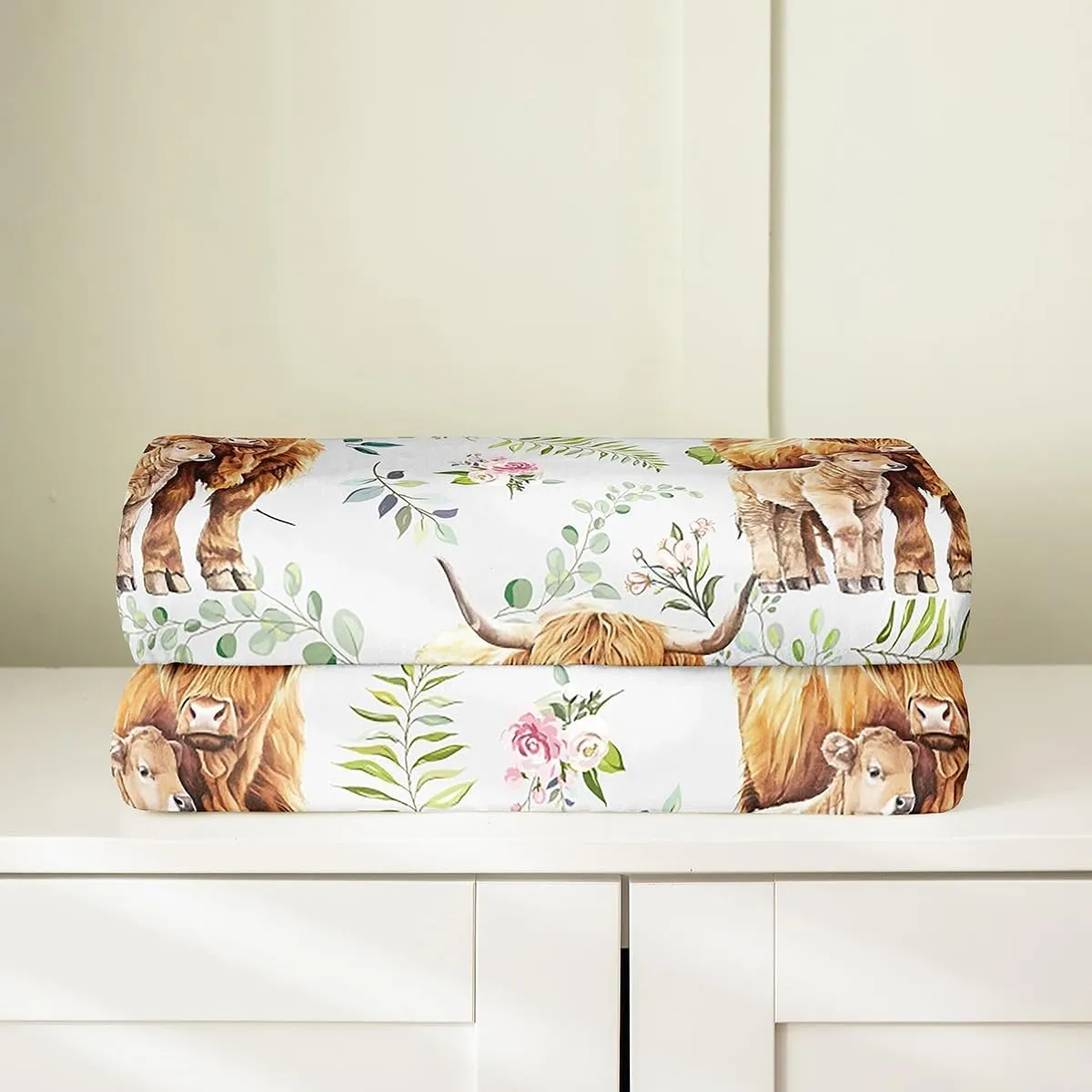 Erosebridal Rustic Cow Bed Blanket Twin 60x80,Retro Cowhide Blanket for Kids Boys Girls,Highland Cow Mother Kid Flannel Blanket,Farmhouse Rose Flower Leaf Fuzzy Blanket Sofa Bed Couch Decor