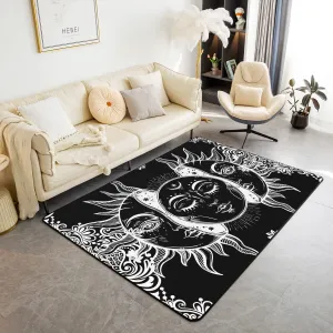 Erosebridal Sun and Moon Area Rug 3x5 Boho Exotic Style Rugs for Adult Women Teens Black White Bohemian Mandala Decor Down, Bohemian Botanical Floral Non Slip Decorative Rug