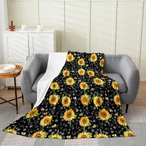 Erosebridal Sunflower Bee Throw Blanket, 5x6 Inch, Kids & Adults, Yellow Floral Romantic Rustic Farmhouse Fleece, Warm & Soft, Cute Wild Animal Room Decor