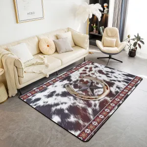 Erosebridal Texas Star Horseshoe Area Rug 3x5 Southwestern Boho Aztec Rug for Bedside Western Cowhide Indoor Floor Mat for Boys Girls Men Rustic Farmhouse Cowboy Accent Rug Set Non Shedding