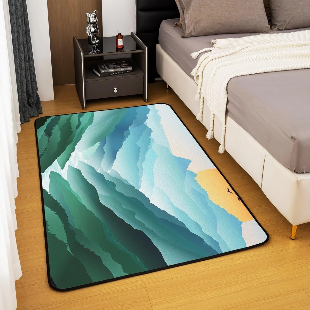 Erosebridal Mountain River Area Rug 6'6" x 4'11" Stream Living Room Rugs for Kids Men Women Landscape Scenery Blue Green White Decorative Carpet Non Slip Indoor Floor Mat