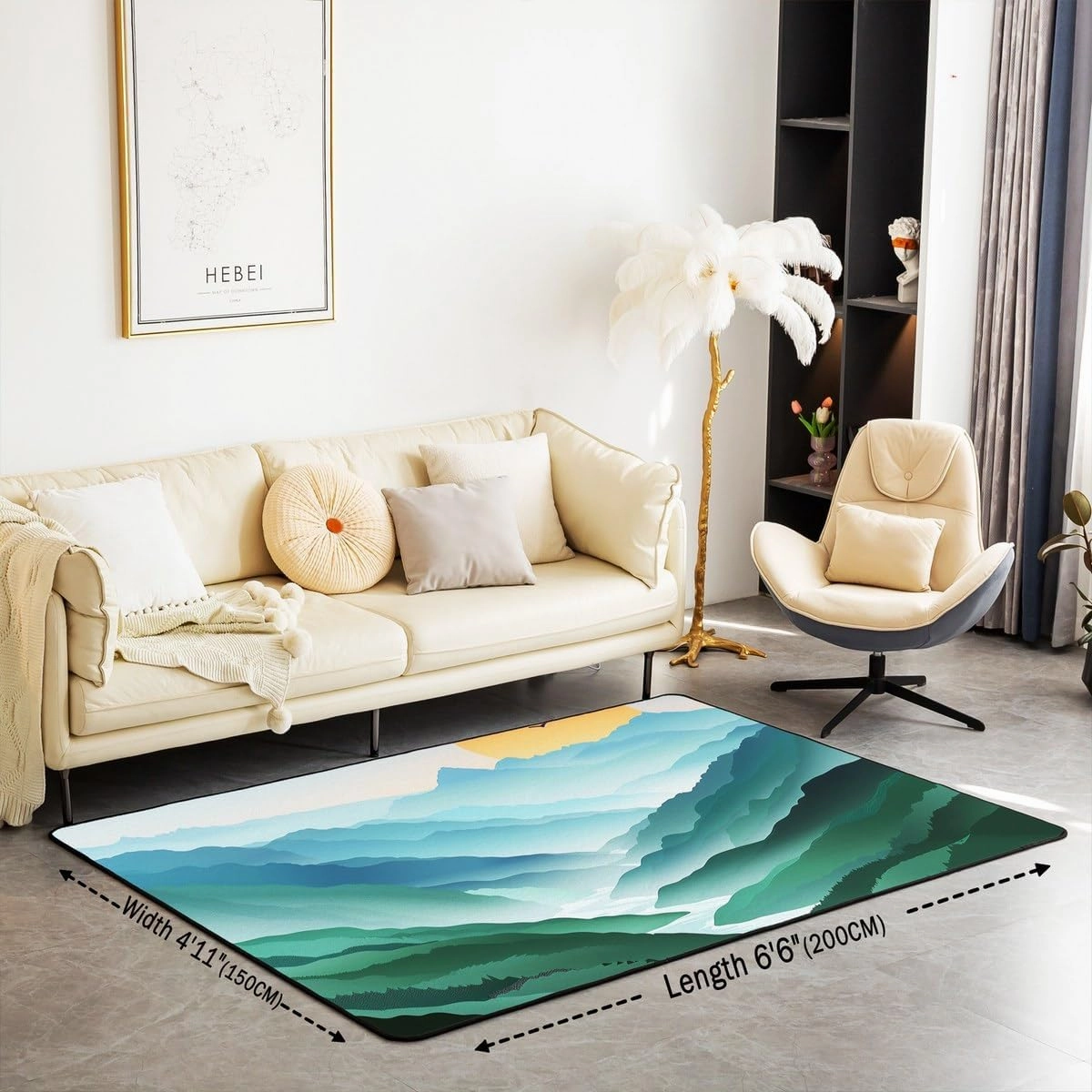 Erosebridal Mountain River Area Rug 6'6" x 4'11" Stream Living Room Rugs for Kids Men Women Landscape Scenery Blue Green White Decorative Carpet Non Slip Indoor Floor Mat