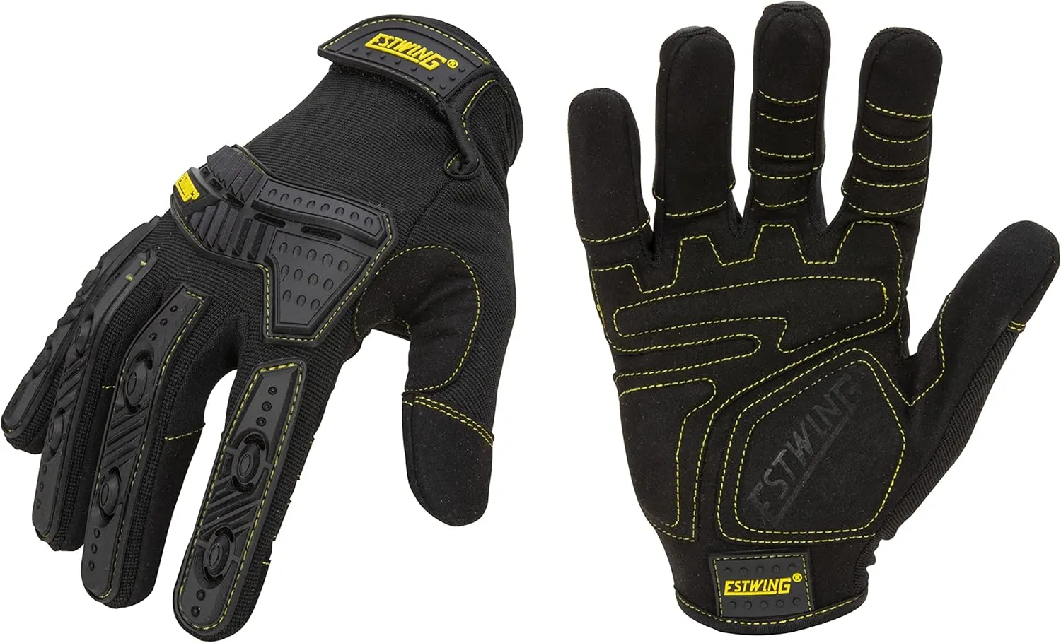 Estwing Impact & Vibration Resistant Work Glove, Knuckle Protection, 1 Pair, Black